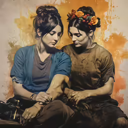 two young women sitting next to each other