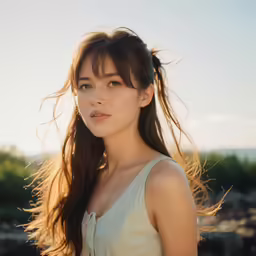 an asian woman with long hair in the sun