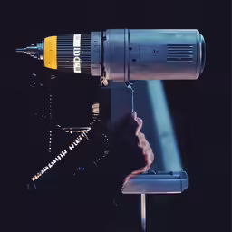 a close up of an old driller with lights