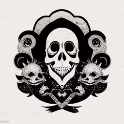 a black and white skull with many skulls around it