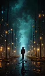 a lone person stands alone on a road