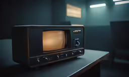 an old style tv set is sitting on top of the table