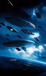 an area with several rings flying above the earth