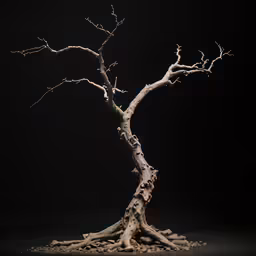 a tree with some roots standing in the dark