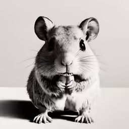 a mouse is smiling and sitting on a table
