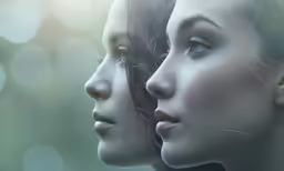 the face of a beautiful woman and the ear of a young woman, as a series of photoshopped images can be seen