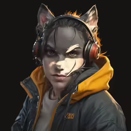 a person with ear phones wearing cat ears
