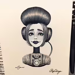 a drawing of a woman with a camera