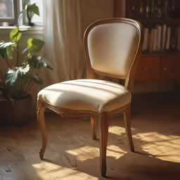 a chair sitting in front of a book shelf