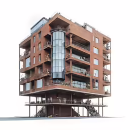 an unusual looking building sitting next to the sidewalk