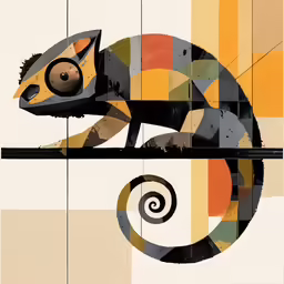 abstract art work with chameleon on the corner