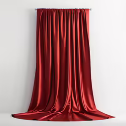 an empty room with a red curtain