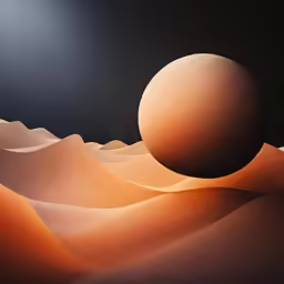 a painting of sand dunes and a ball