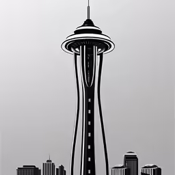 black and white photo of the space needle in seattle