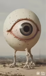 a large white stuffed animal with an evil looking eye