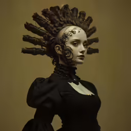 a creepy young lady with very elaborate make - up