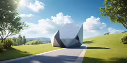 the art of architecture, with the sky and grass in the background