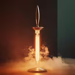 a golden candle stick with smoke rising out of it