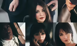 multiple pictures of women getting their hair styled