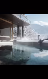 the sky is blue, the pool looks great