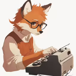 the fox is typing on an old typewriter