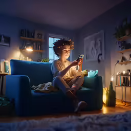a child sitting on a couch while playing a video game