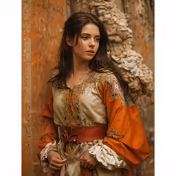a beautiful young lady wearing a roman roman era dress