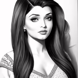 a portrait drawing of a woman with long hair