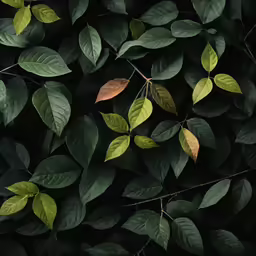 some green and yellow leaves are on the branches
