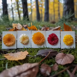 four cards with flowers sitting on top of them
