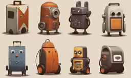 an assortment of strange and funny suitcases