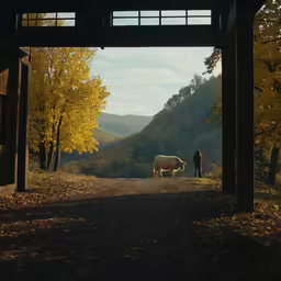 two cows that are walking around near the dirt
