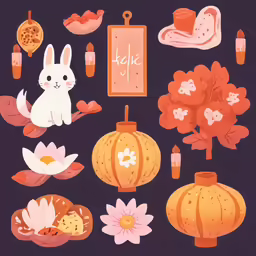 some illustrations of orange objects and flowers