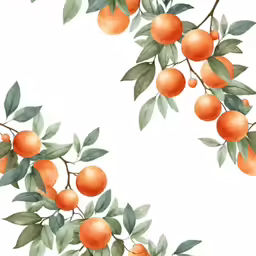 an orange tree with leaves is shown on a white background