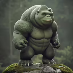 the statue is standing on top of the moss covered rocks