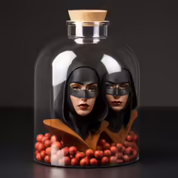 two people under glass covered with nuts and oranges