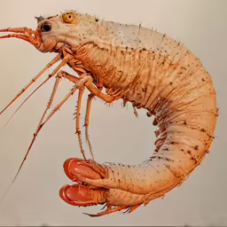 a large shrimp is shown with an insect like body
