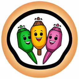 some cartoony colored peppers and a little brown hat