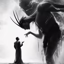 an illustration of two men facing each other