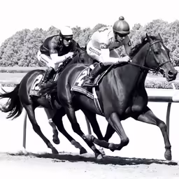 two men racing horses on a race track