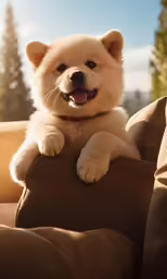 a dog on a sofa holding something with its paw