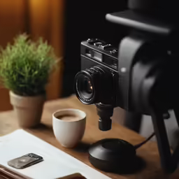 an old style camera sitting on top of a table