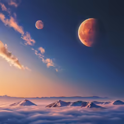 some mountains with a half moon in the sky