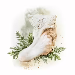 a white hand touching a green plant with a white background