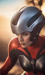 a girl wearing a motorcycle helmet is in the sunlight