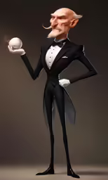 a cartoon character holding an object in one hand