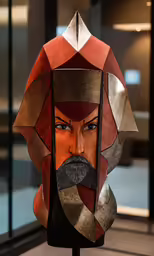a face with geometric design, it appears to be painted on