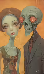 a painting of a man and woman standing next to each other