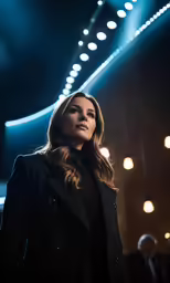 an elegant looking woman posing in a dark room