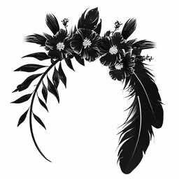a black and white drawing of a flower wreath